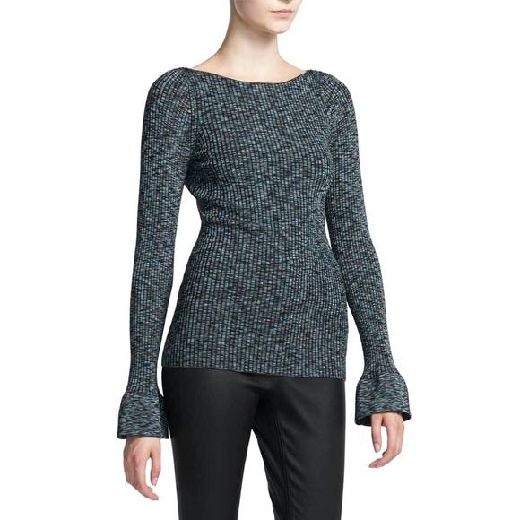 Theory Women's Boat-Neck Cabled Print Ribbed Pullover Sweater Size S NWOT - Picture 1 of 12